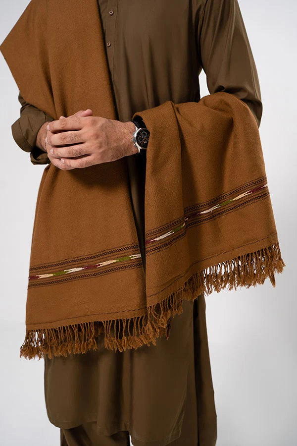 J. Men's Winter Wool Shawl - Copper Brown